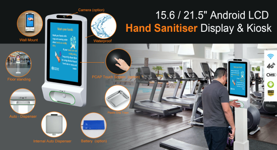 Styrk budskabet og hygiejnen med en digital skærm med indbygget dispenser til håndsprit